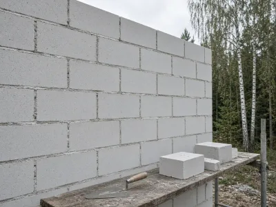 Кладка стены из светлых блоков: тонкий шов и мастерок