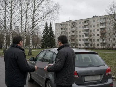 Передача папки у автомобиля во дворе Новополоцка